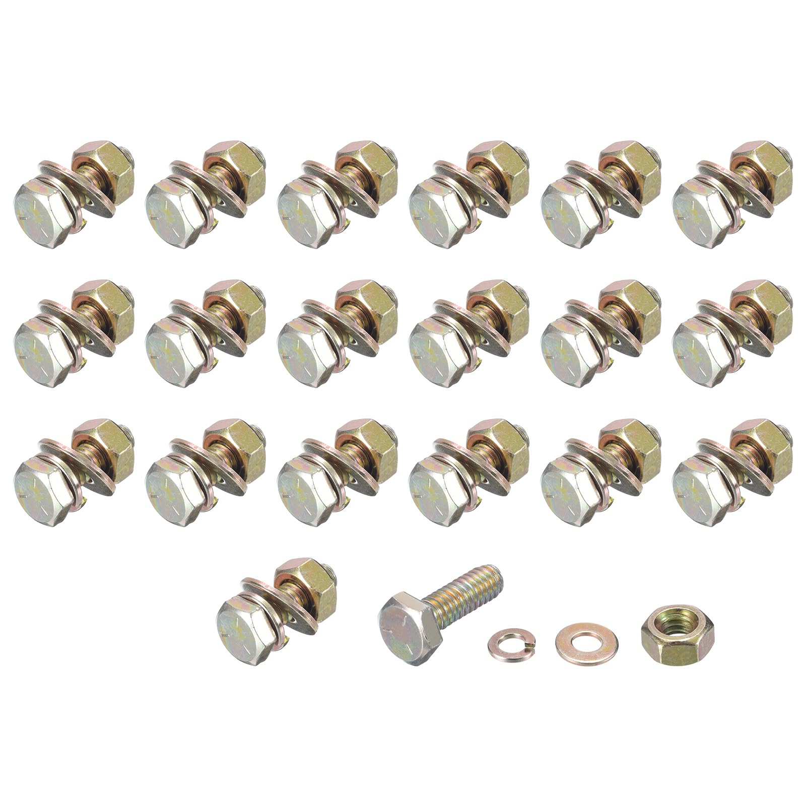 METALLIXITY Hex Head Screws Bolts, Nuts, Flat & Lock Washers Kits (1/4-20x3/4") 20 Set, Carbon Steel Fully Threaded Machine Screws Bolt Set - for Home Appliance Equipment, Gold — image 1