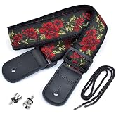 CLOUDMUSIC Ukulele Strap Red Roses | Tenor Concert Soprano Baritone, Colorful Hawaii Floral Jacquard, For Adult Size And Kids