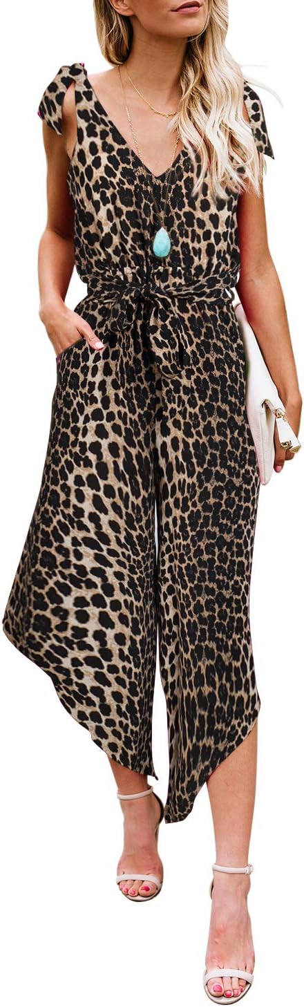 BELONGSCIWomen 2023 Summer Jumpsuit, Outfit Sleeveless Shoulder V-Neck Long Romper Jumpsuits with Belt