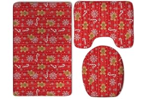 WOEZKEX Christmas Red Gingerbread Cookies Candy Canes Bathroom Rug Set 3 Pieces Bath Mats Non Slip Toilet Mat for Bathroom, Bedroom, Kitchen