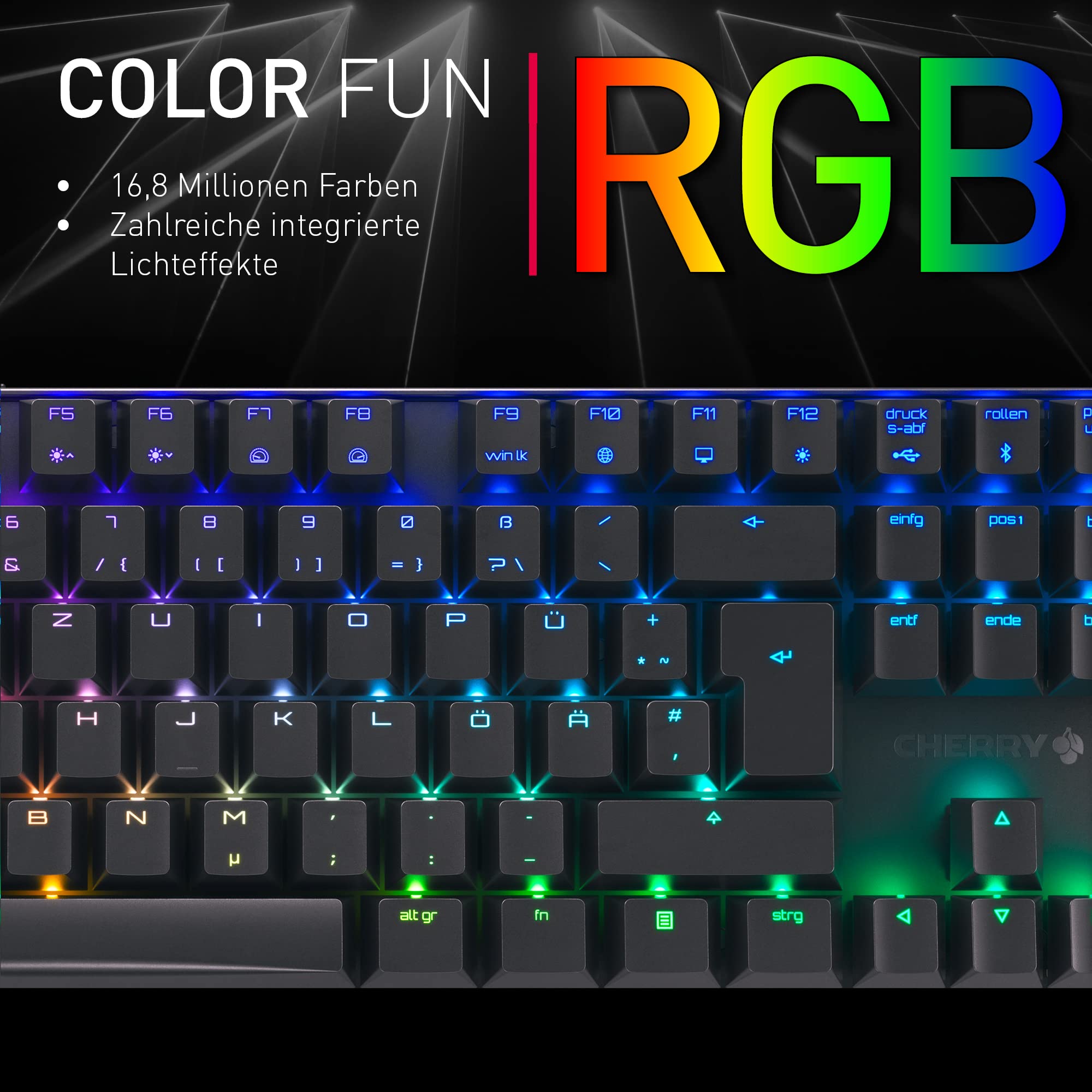 CHERRY MX 8.2 TKL Wireless, Kabellose Gaming-Tastatur ohne Nummernblock, Deutsches Layout (QWERTZ), Bluetooth, 2,4 GHz und Kabel, MX2A RED Switches, Weiß 5