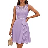 BeryLove Formal Cocktail Dresses Bridesmaid Wedding Guest Short Prom Dress Ruffle Hem Sleeveless Homecoming Lace Gowns