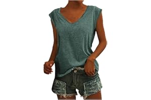 OSMUAL Women's Cap Sleeve Tank Tops U Neck Solid Color Casual Shirts Loose Fit Basic Tees