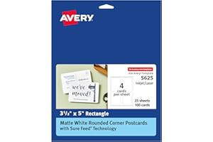 Avery Postcards with Rounded Corners and Sure Feed Technology, 3.5" x 5", Matte White, 100 Total, Laser/Inkjet Printable Card