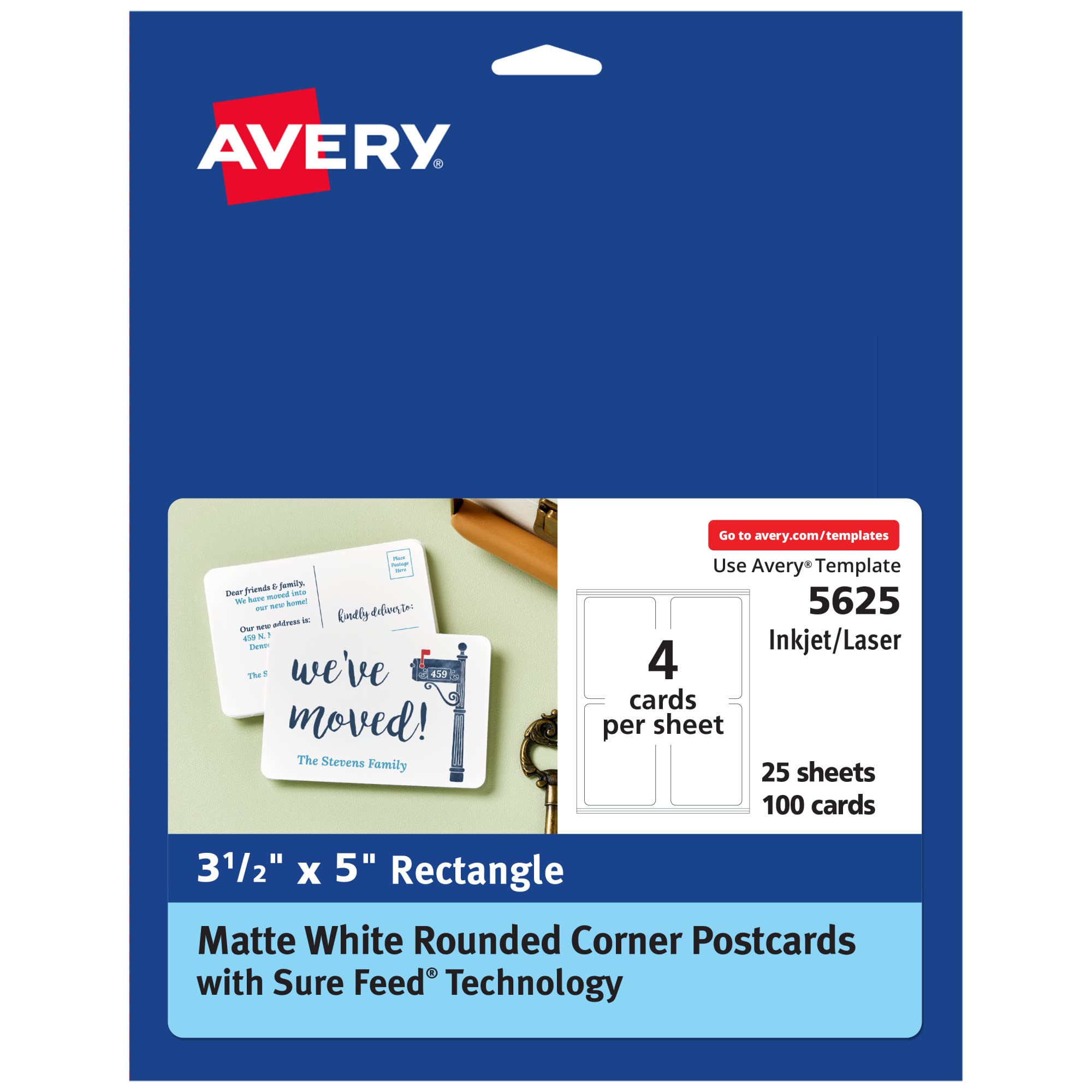 Photo 1 of Avery Postcards with Rounded Corners and Sure Feed Technology, 3.5" x 5", Matte White, 100 Total, Laser/Inkjet Printable Cards (5625)