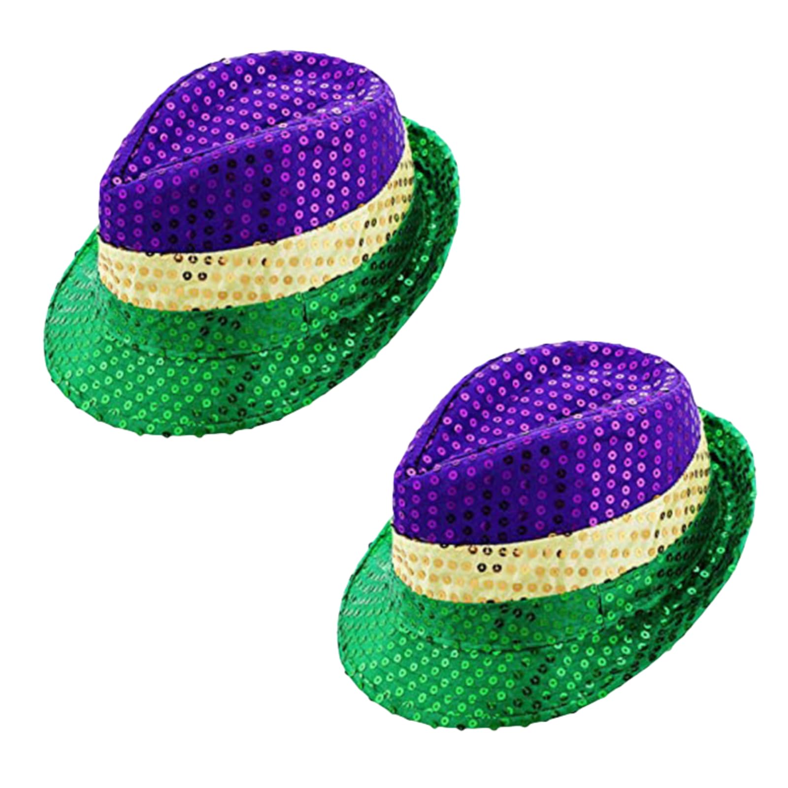 2PCS Sparkly Sequin Fedora Hat 80s Vintage Disco Ball Dance Jazz Hat Trilby Hat Funky Panama Hat Shiny Mardi Gras Carnival Hats Halloween Costume Cosplay Headwear for Kids Men Women