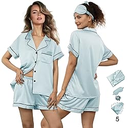 WJing Yi Jia 5Pcs Womens Soft Satin Pajama Set