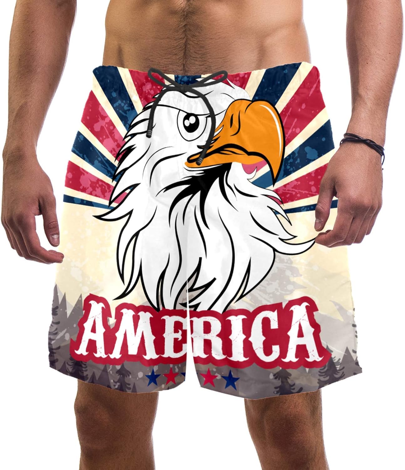 Mens Short American Eagle Swimwear Drawstring Bathing Suits