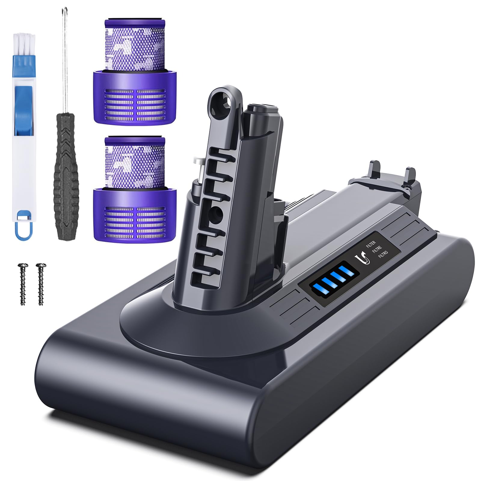Photo 1 of Morpilot Replacement Battery for V10, 25.2V 8000mAh Li-ion Battery Perfectly Compatible with V10 Cyclone V10Animal V10Absolute V10Fluffy V10Motorhead Series Vacuum, 2 Post-Filter Included