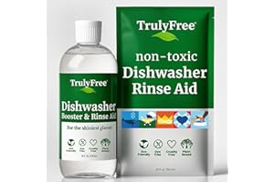 Truly Free Natural Dishwasher Booster & Rinse Aid - Non-Toxic Dishwashing Aid Formula, Removes Residue & Tough Dish Stains, Water Spot Remover - Includes: 1 Reusable Empty 12 oz Bottle & 1 Refill