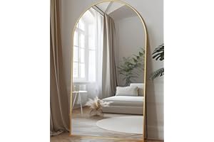 LadyNow Full Length Mirror, 78"x38" Oversized Arched Floor Mirror Freestanding, Full Body Mirror Floor Standing Mirror with Stand, Hanging Mounted Mirror for Bedroom Living Room Cloakroom, Gold