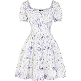 Scarlet Darkness Floral Corset Mini Dress Women Teen Summer Off Shoulder Dress Graduation Cute Sundress with Pockets