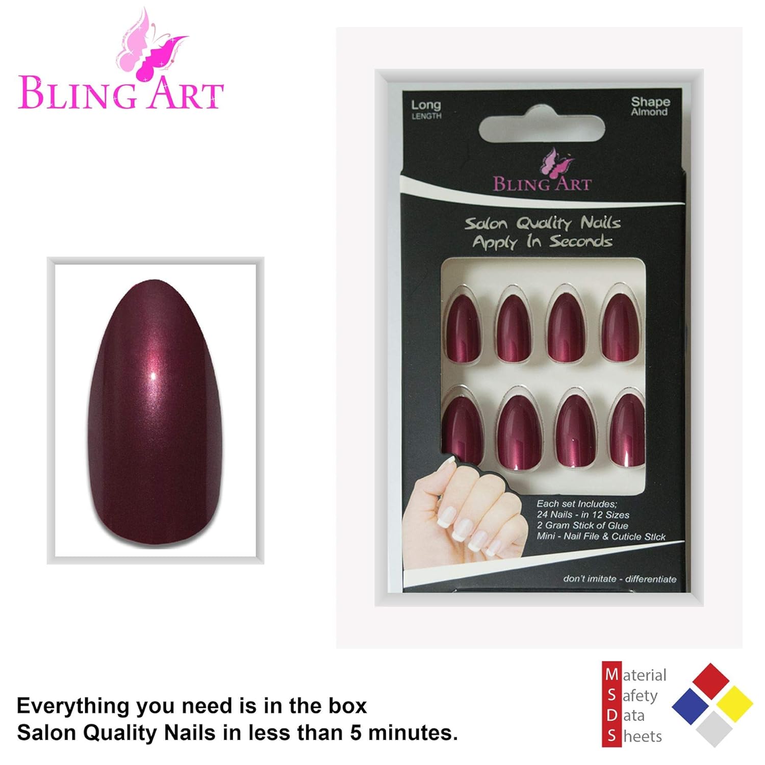 Amazon Com Bling Art Almond False Nails Fake Stiletto Glitter