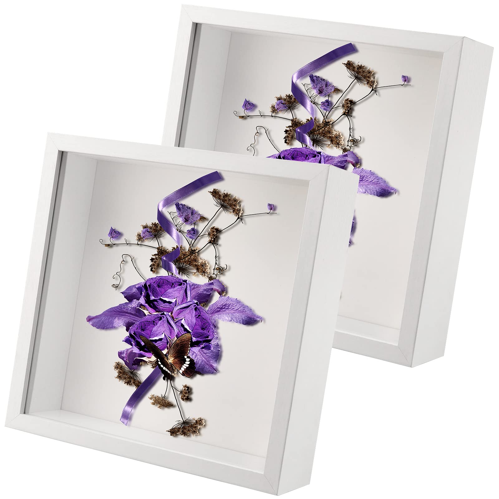 ZEONHEI 2 Pack 8.5 x 8.5 Inch 3D Shadow Box Frame, Deep Picture Frames Wooden Display Box, Square Photo Frames Photo Display Box for Desktop or Wall Hanging, White