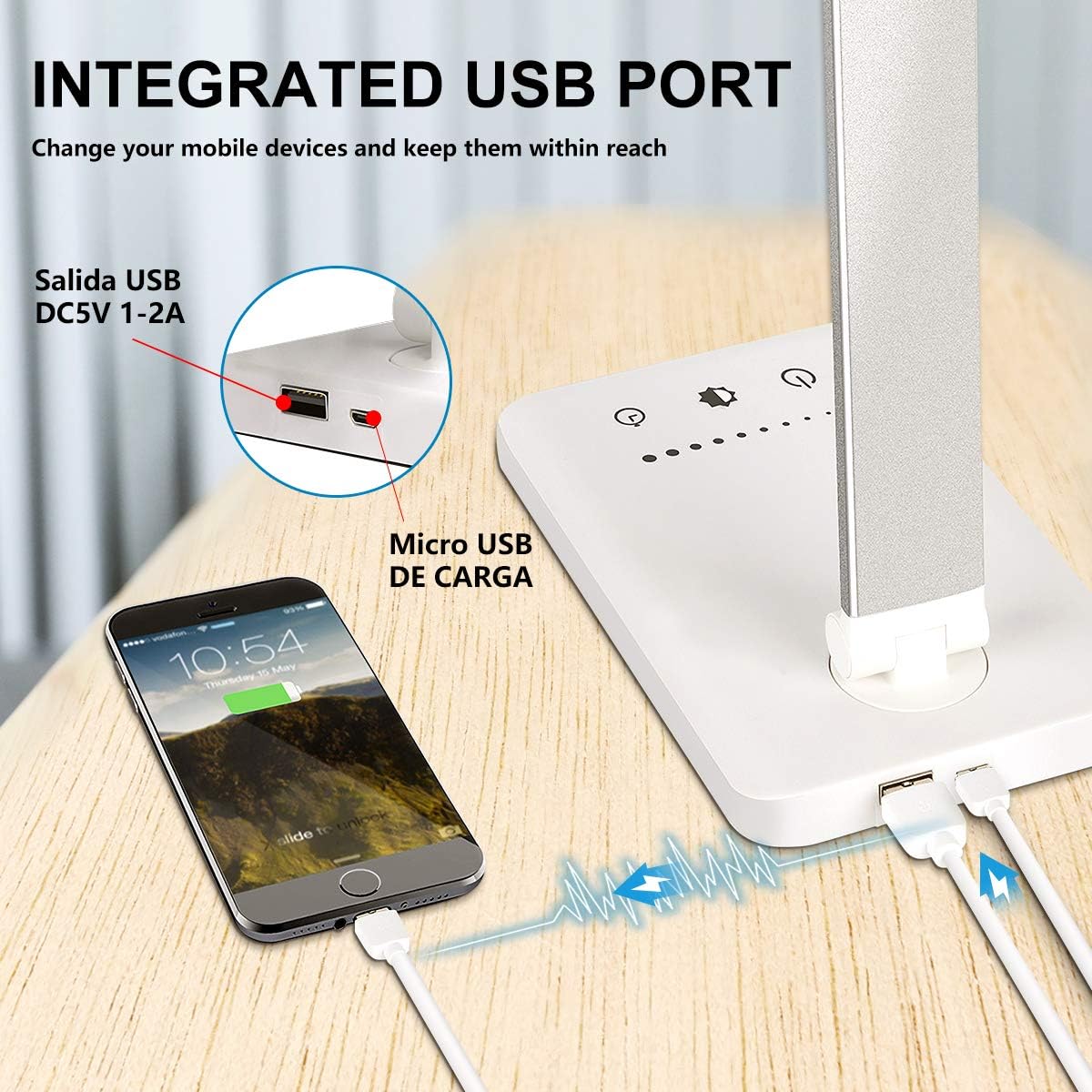 LED Desk Lamp, Eye-Caring Table Lamps, Natural Light Protects Eyes, 5 Modes, 10 Brightness Levels, Touch Control, Adjustable Table lamp with USB Charging Port, Auto Timer 30 / 60min, White: Home Improvement