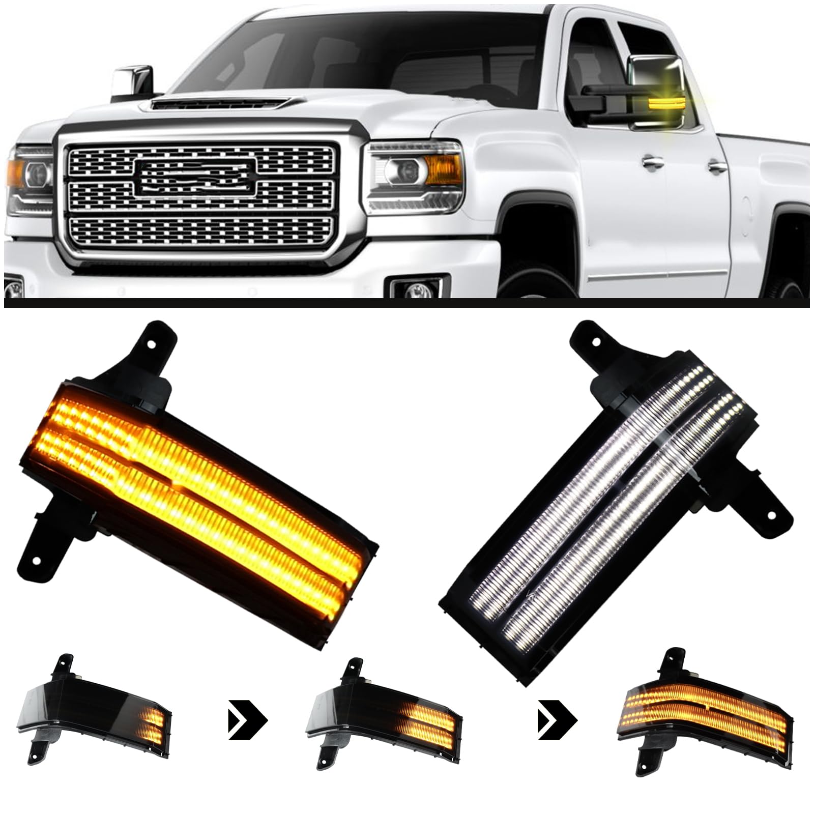 Photo 1 of Ultralth  LED Side Mirror Marker Light for 2014-2019 Chevy Silverado & GMC Sierra 1500 2500HD 3500HD Switchback White DRL + Sequential Amber Side Marker Turn Signals | Direct Replacement Assembly