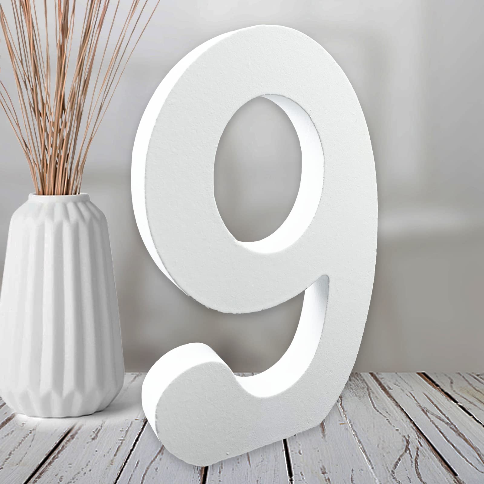 Aruatu 6 Inch White Wood Numbers Unfinished Wood Numbers for Wall Decor Decorative Standing Numbers Slices Sign Board Decoration for Craft Home Party Projects (9)