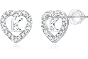 BRIJEWLIC Initial Heart Earrings for Girls - Sterling Silver/Rose Gold Heart Initial Stud Earrings for Little Girls Kids Baby Earrings Non Tarnish Hypoallergenic Earrings for Teen Girls Gifts Jewelry Sterling Silver Earring Post