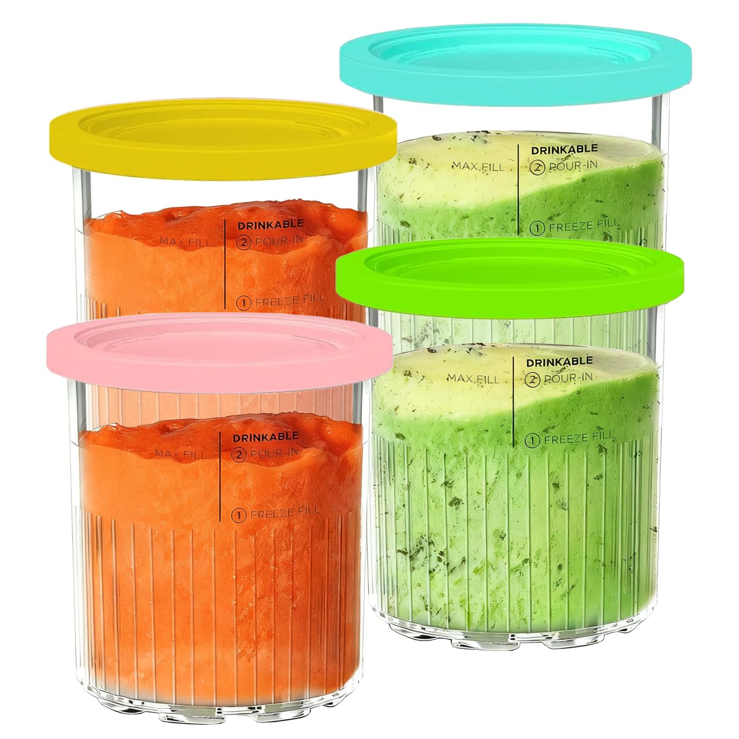 Creami Tubs for Ninja CREAMi Deluxe NC501UK NC501 NC500 Series Ice Cream Makers, Replacement Ice Cream Containers Pots and Lids for Ninja Creamy Deluxe Tubs Pints, BPA-Free & Dishwasher Safe (4 Pack)