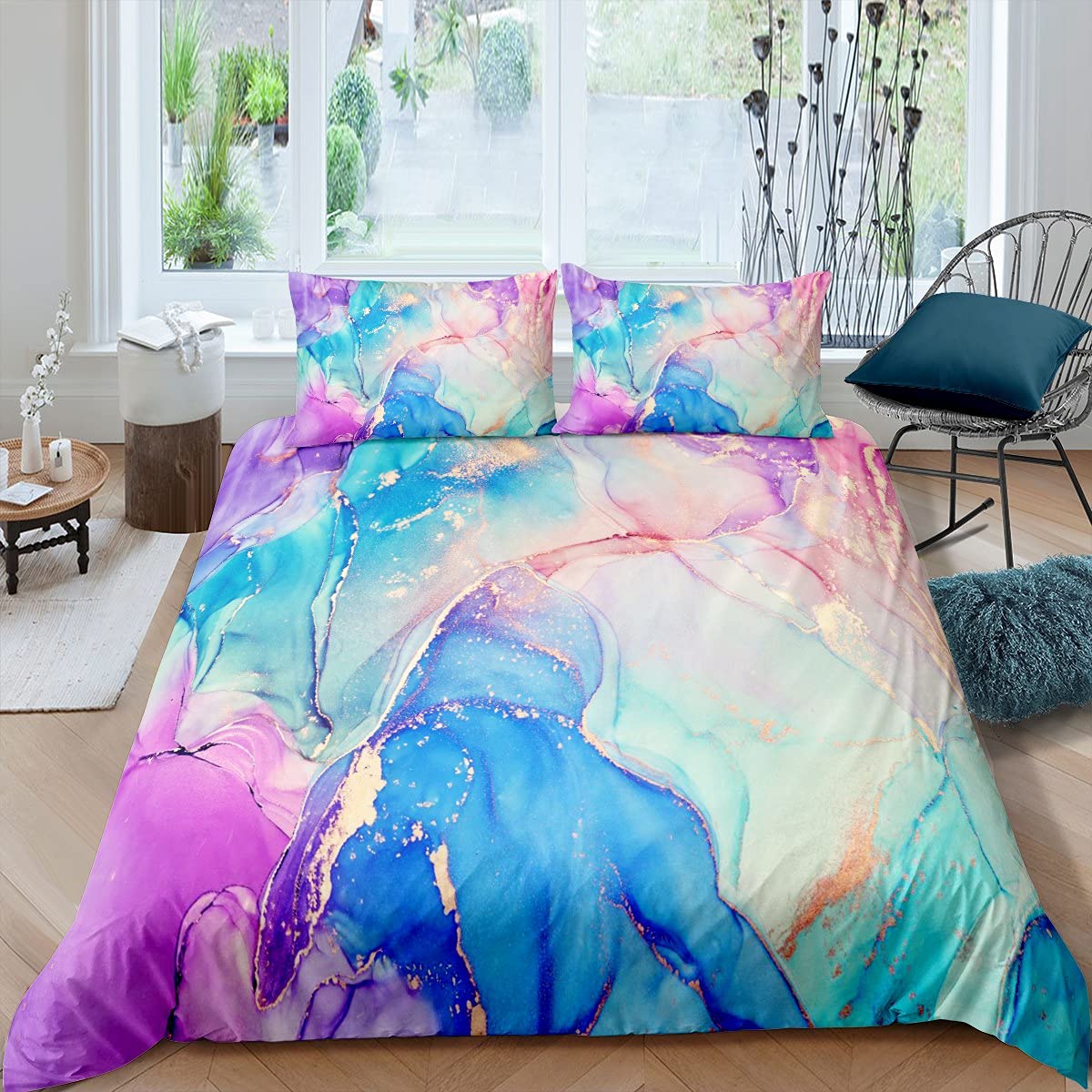 Marble Duvet Cover Marble Texture Bedding Set Abstract Art Comforter Cover for Boys Girls Kids Golden Crack Brick Bedding & Linen with 2 Pillowcases 3Pcs Bedding Double