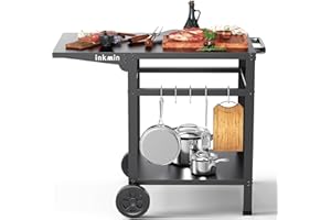 Inkmin Pizza Oven Cart Table - Outdoor Grill Stand With Double-Shelf, Movable BBQ Table, Stainless Kitchen Food Prep Trolley, Multifunctional Portable Dining Worktable (Double-Deck)