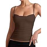 PINKMSTYLE Womens Runched Adjustable Spaghetti Strap Camisole Tank Tops Sleeveless Double Lined Slim Fit Tops