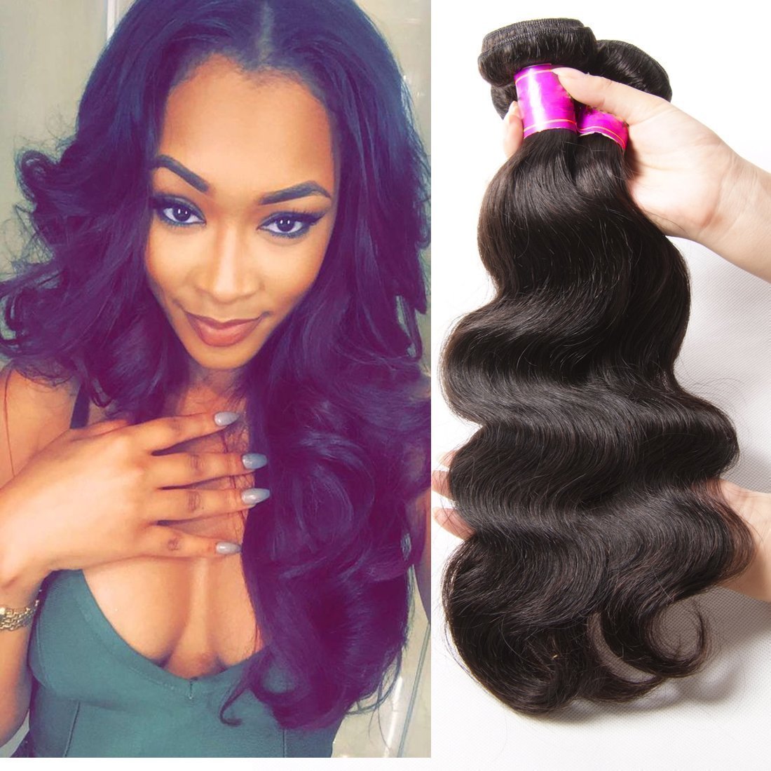 UNice Brazilian Curly Human Hair Extensions, Virgin Hair Weave, Weft, 100g, Natural Black, Women