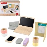 Fisher-Price Wood Work from Home Playset | 9 Pieces, Wooden Toy Office Set, Pretend Play, Preschool Kids Ages 3+ Years