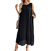 heipeiwa Women's Chiffon Pleated Dresses Sleeveless Casual A-Line Flowy Party Wedding Cocktail Vacation Maxi Dress
