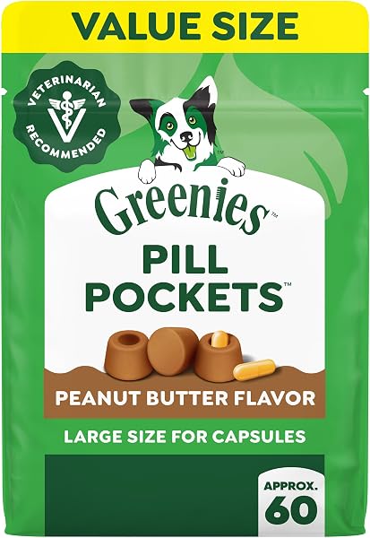 Greenies Pill Pockets Large Size Dog Treats, Peanut Butter, 15.8 oz | Vet-recommended, capsule size, low calorie, odor maskin