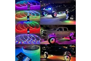 YDZWAVUI 17.5" Double Row RGB + Dream Color Chasing Flow Series Wheel Rim Lights Tire Rings x4PCS IP68 Strobe Flash Breathe Lighting Undercar for Car Truck SUV Pickup Bluetooth + Remote
