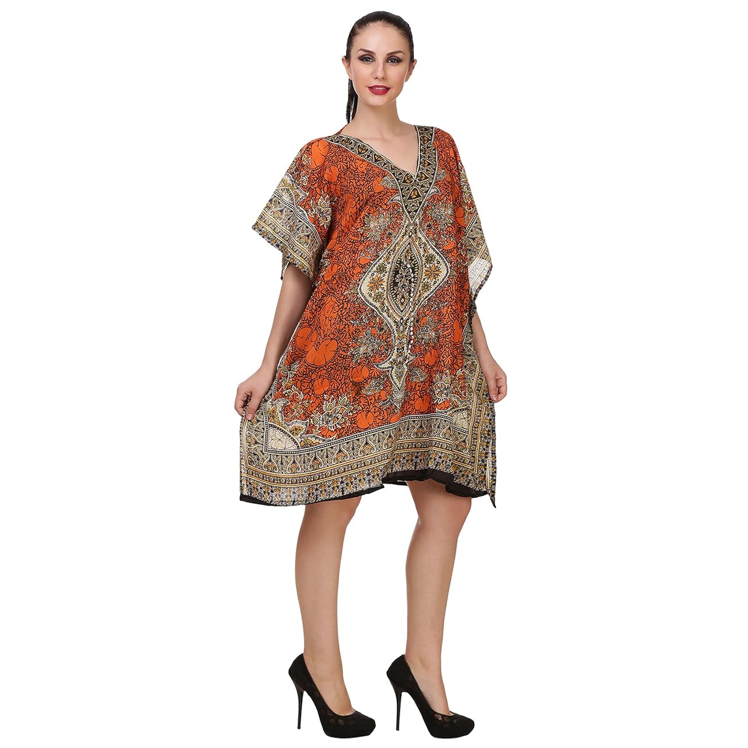 buynewtrend crepe printed short kaftan for women