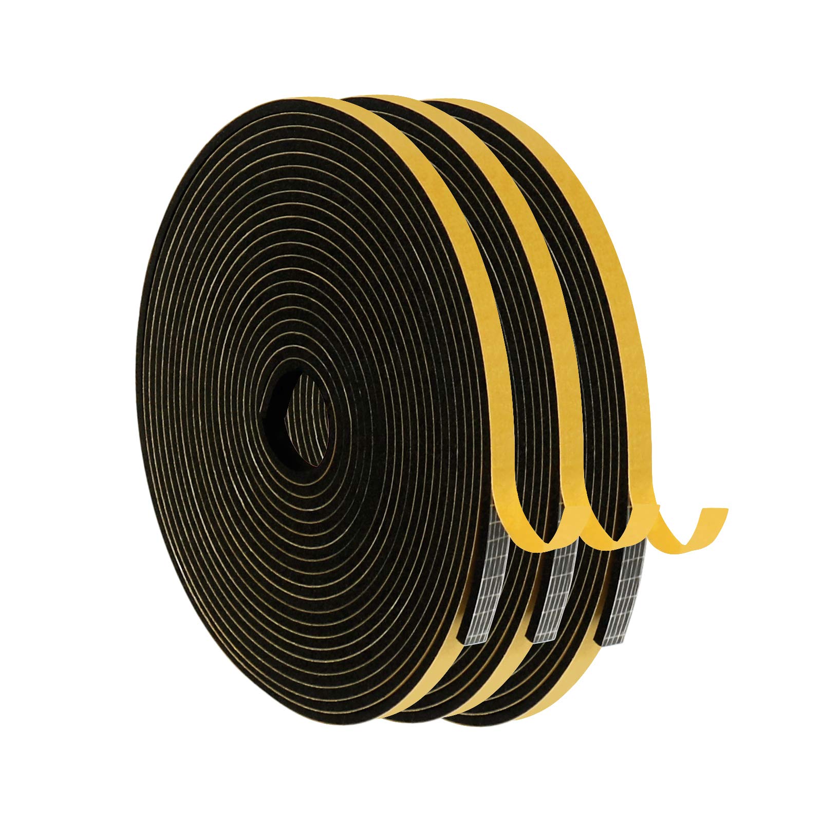 Door Seal Strip, 6mm(W) x 3mm(T) Window Draft Excluder Weather Stripping for UPVC Door Frame Gap, Patio Doors Insulation Foam Tape Draught Excluder(3 Rolls Total 18M Long)