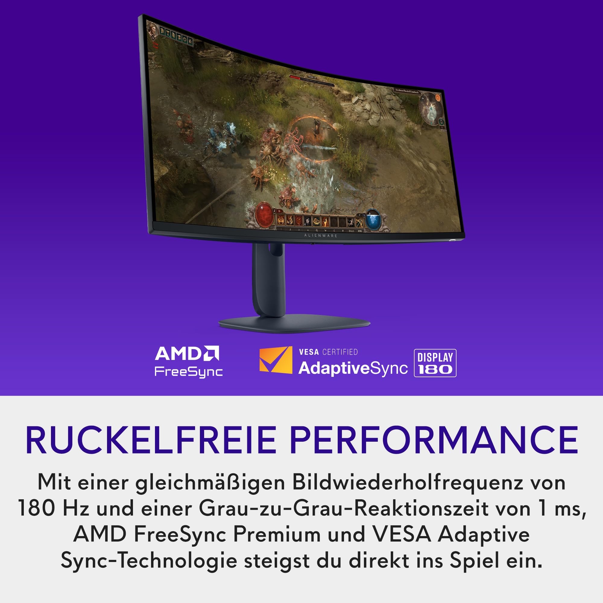 Alienware 34 Gaming Monitor - AW3425DWM, WQHD (3440x1440), 21:9 1500R Curved, 180Hz, VA, 1ms, AMD FreeSync Premium, VESA AdaptiveSync, 95% DCI-P3, HDR400, DisplayPort, 2 HDMI, 3 USB, 3 Jahre Garantie 2
