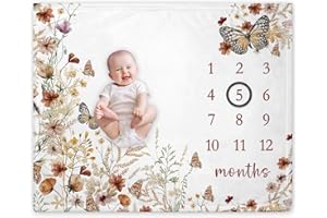 Yuzioey Wilfflower Girl Milestone Blanket, Floral Baby Growth Chart Monthly Blanket, Watch Me Grow Girl Wildflower Baby Nursery for New Moms Baby Shower(50"x40")