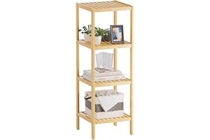 SMIBUY Bathroom Storage Shelf, 4-Tier Bamboo Rack Organizer, Multifunctional Shelving Unit for Living Room Bedroom Kitchen (N