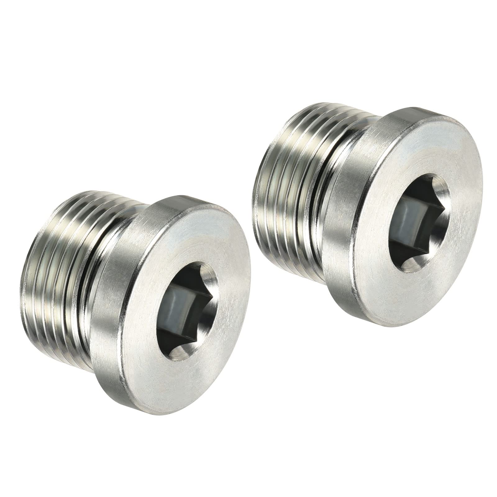 PATIKIL M22*1.5 Internal Hex Head Pipe Fitting Plug, 2 Pack Male Thread 45# Steel Socket Plug with Sealing Ring for Terminate Pipe Ends