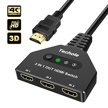 HDMI Switch, Techole 3 Puertos Switch HDMI 3 Entradas 1 Salida ...