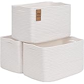 Degeyoyo Woven Storage Baskets, 15"×10"×9" White Baskets for Organizing, 3 Pack Woven Basket for Storage, Storage Baskets for Shelf, Towel, Toy, Book, Closet, Baby