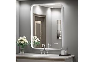 FTOTI LED Bathroom Mirror with Lights,24x32 Inch Brushed Silver Framed Lighted Vanity Mirror,Anti Fog Stepless Dimmable Wall Mounted(Horizontal/Vertical)