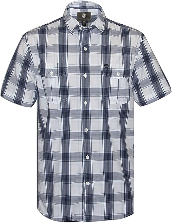 Timberland Mens Mens Short Sleeve Check Shirt in Navy S Amazon.co.uk