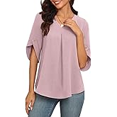 LAOLASI Womens Summer Chiffon Blouses Bell Short Sleeve V Neck Casual Dressy Work Tops for Leggings 2025 Loose Flowy Tshirts