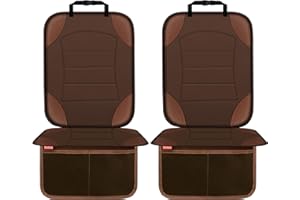 Sinvitron Car Seat Protector for Child Car Seat - Waterproof Non-Slip Leather Mat with 2 Mesh Pockets, Universal Seat Cover for Baby, Pets & Vehicles(2-Pack, Brown)