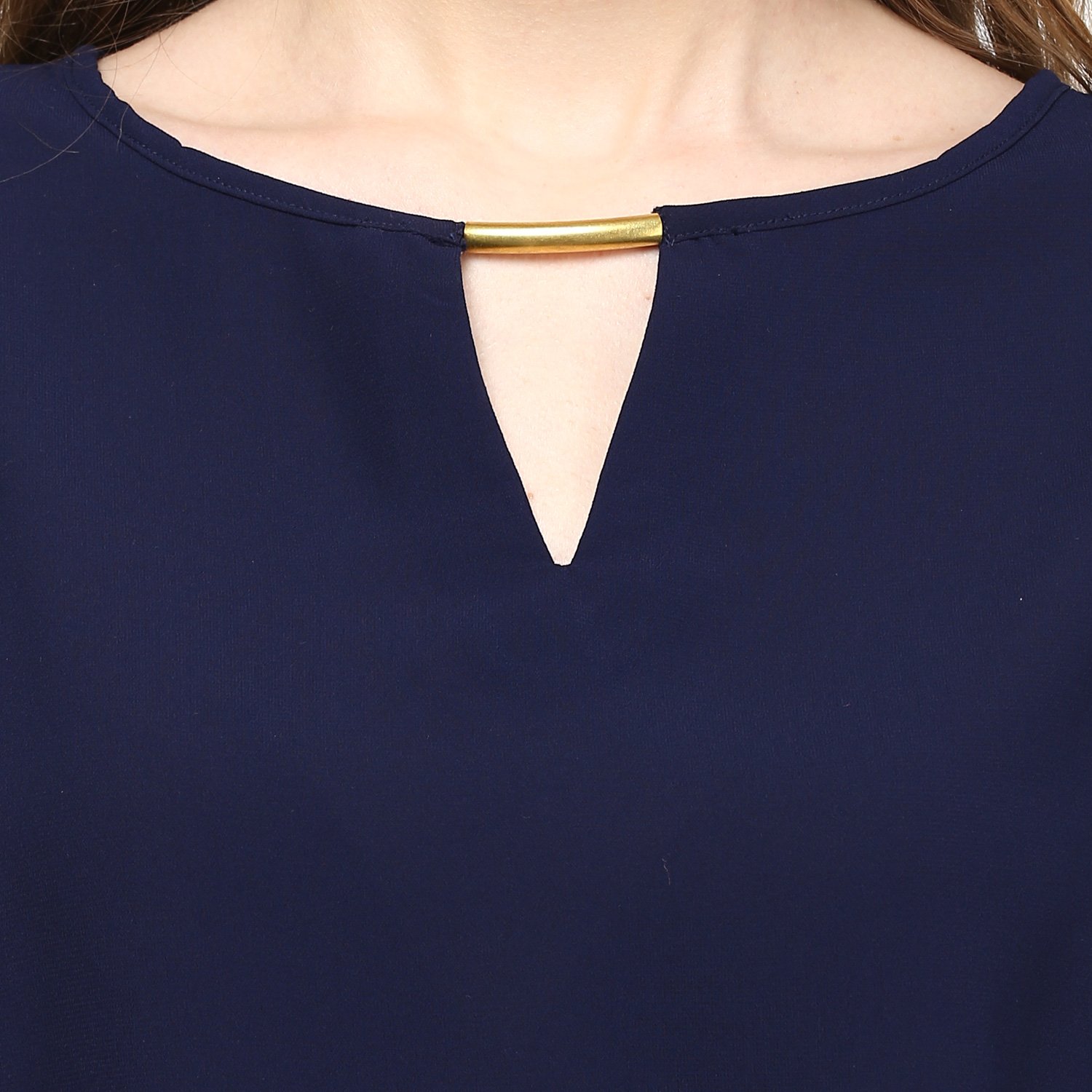 rare women navy blue crepe top (ep1066)