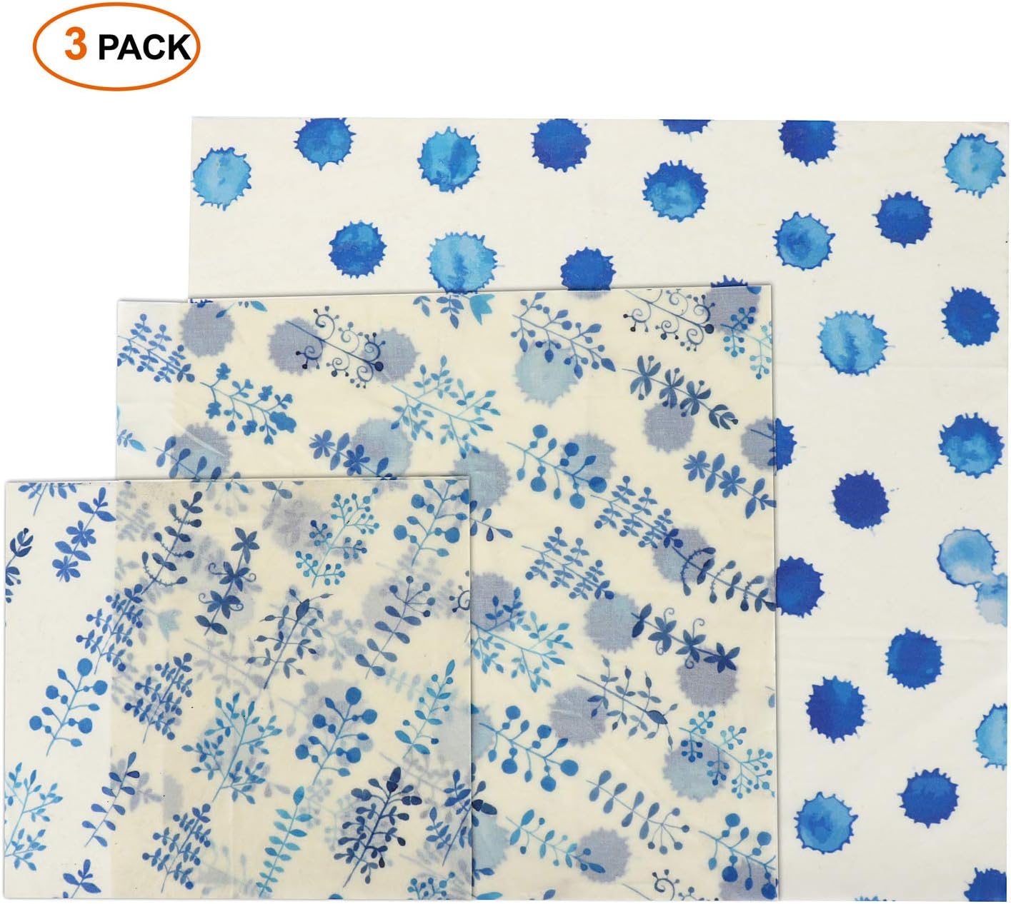 Beeswax Wrap Wax Wraps Set of 3 Beeswax Food Wraps Zero Waste Food Sustainable Food Storage Washable Bowl Covers (Blueberry)