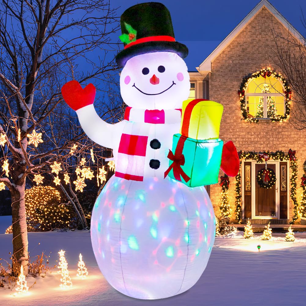 AerWo 5FT Christmas Inflatables Outdoor Decorations, Inflatable Snowman Christmas Decorations with Built-in Blower & Colorful Rotating LED Lights, Blow Up Snowman for Yard Garden Outside Xmas Decor