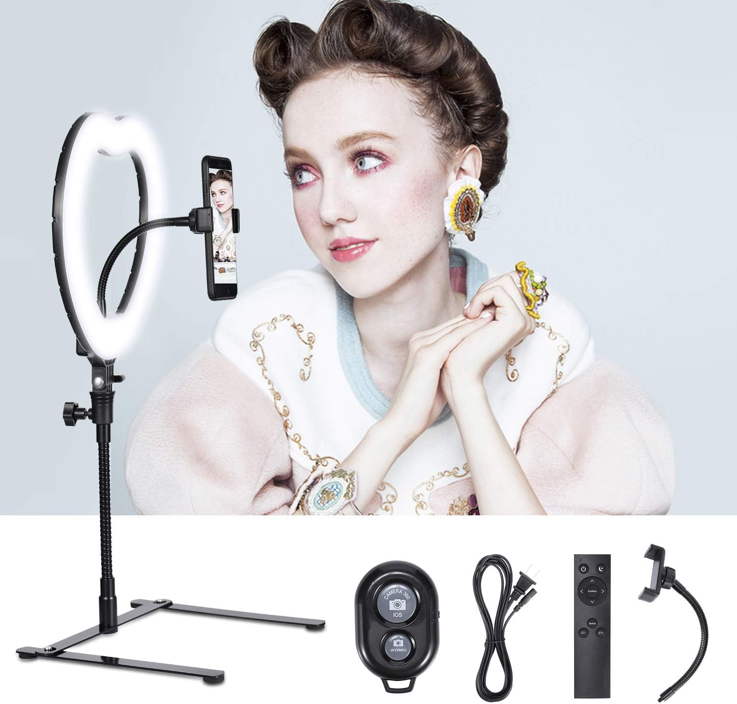 Selfie Ring Light|Dimmable/High Light|Cell Phone Holder|Bluetooth Remote|Desktop Stand|Make up Mirror|Live Stream/Makeup/Selfie/YouTube Video/Photography/Zoom Video (12 inch Heart, Black)