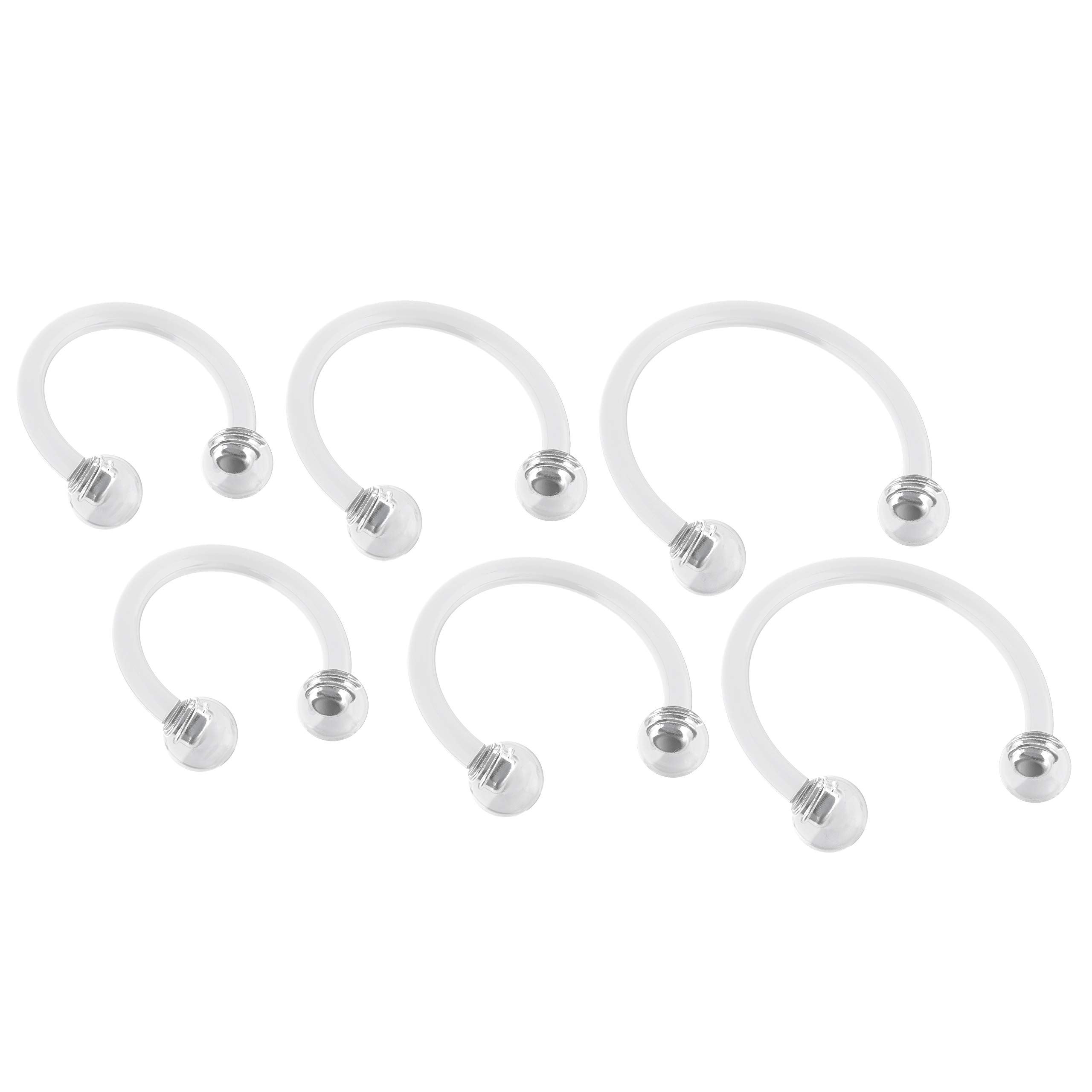6pc 16g 1.2mm Clear Circular Barbell Retainer Keepers Horseshoe Bar Earrings Anti-Tragus Helix Piercing 8mm 10mm 12mm