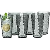 MIYOPESI 20oz Acrylic Glasses (Set of 6), Water-Ripple Design Shatter-Proof Plastic Cups, Reusable Plastic Tumblers, Stackable, BPA-Free, Dishwasher-Safe (Grey)