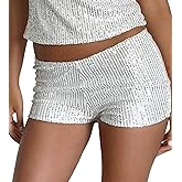 Women Y2k Sequin Micro Shorts Low Rise Bodycon Sparkly Mini Shorts Sexy Going Out Bottoms Rave Party Clubwear